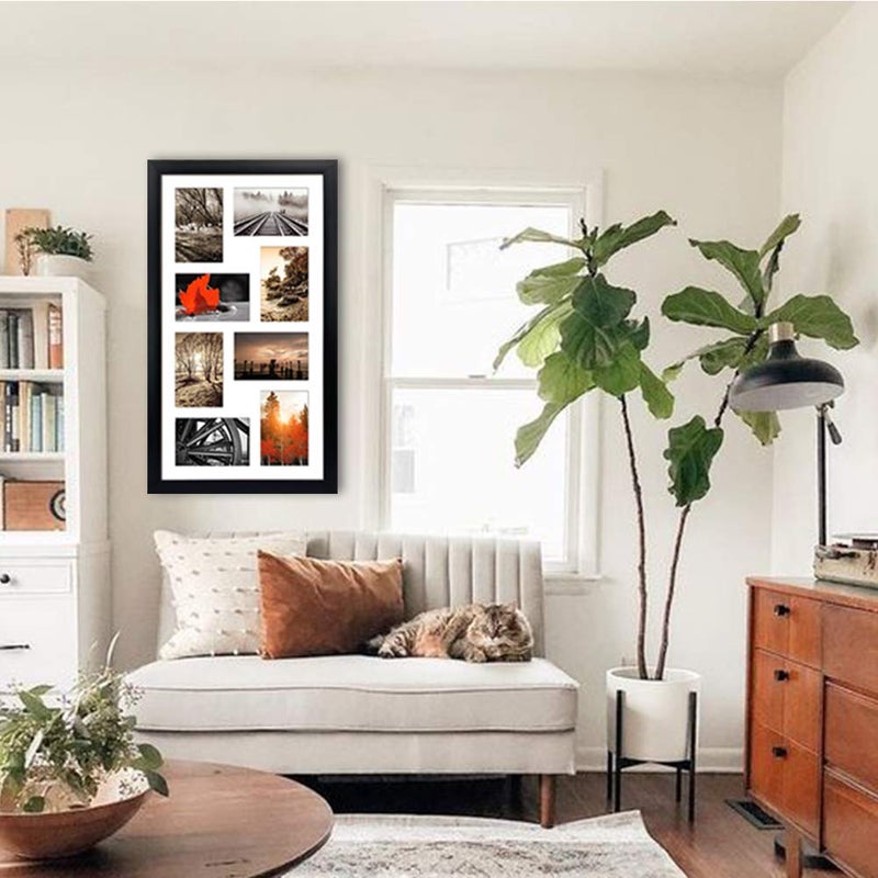 QUTREY 4x6 Black Collage Picture Frames Set of 2, 8 Openings Matted Collage Frame for 4x6 Pictures to Display 16 Multi Photos for Wall - Image 4